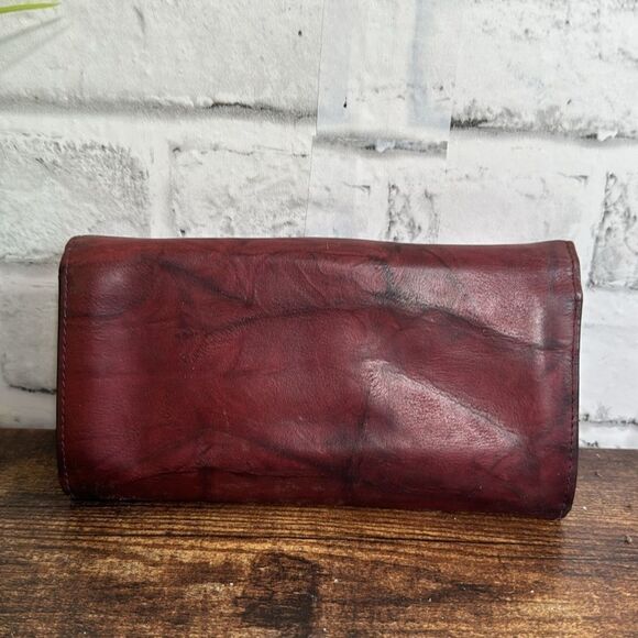 Vintage Etch 2 Prym Full Grain Red Burgundy Leather Wallet - Picture 3 of 8